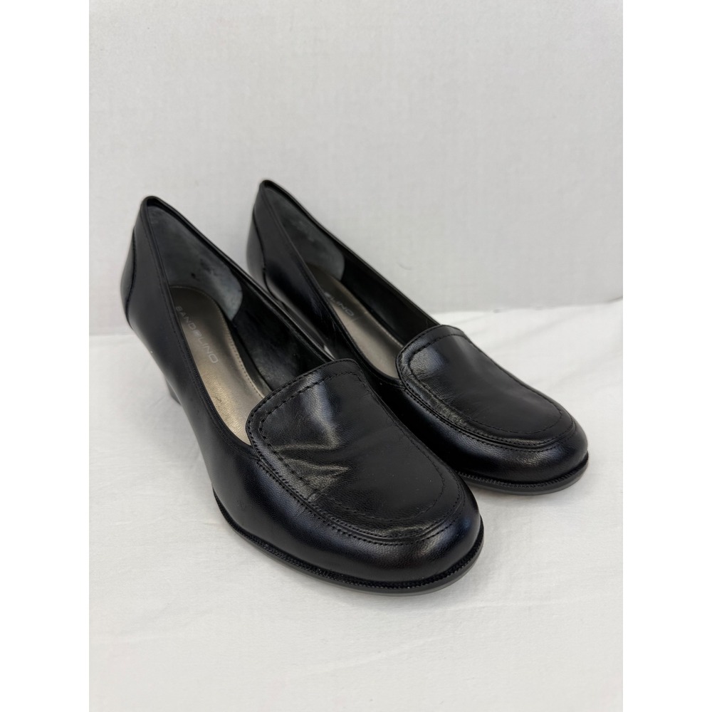 Bandolino Black Leather Moc Toe Block Heel Pumps Womens Size 8M